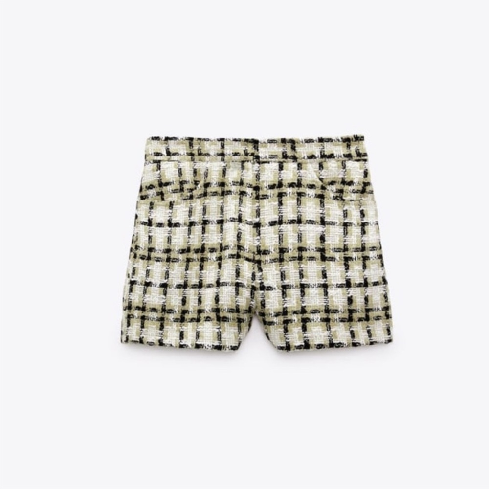 New Zara Highrise Plaid Tweed Cream, Beige & Black Shorts Size Extra Small - Picture 5 of 14